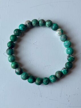 Natural Turquoise Matrix Bead Stretch Bracelet Green Teal Unisex Healing- NWOT